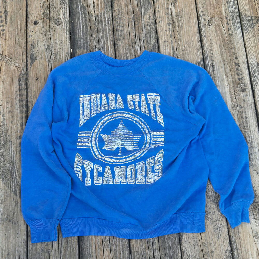 Vintage Indiana State Sycamores sweatshirt Men's large 1980s Blue distressed